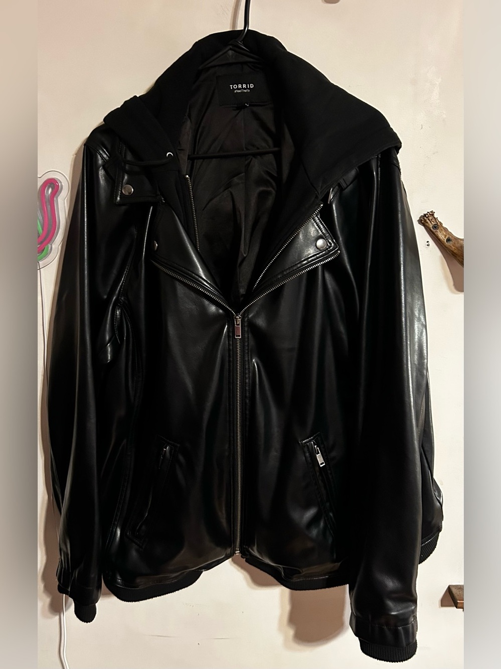 4x Torrid Black Faux Leather Hooded Jacket